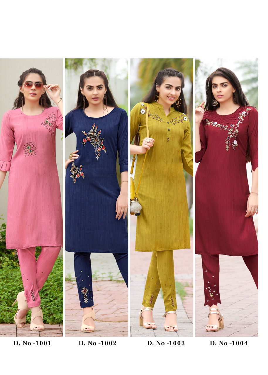 Rangjyot Aarohi 1 Ethnic Wear Rayon With Khatli Work Kurtis With Bottom Collection
